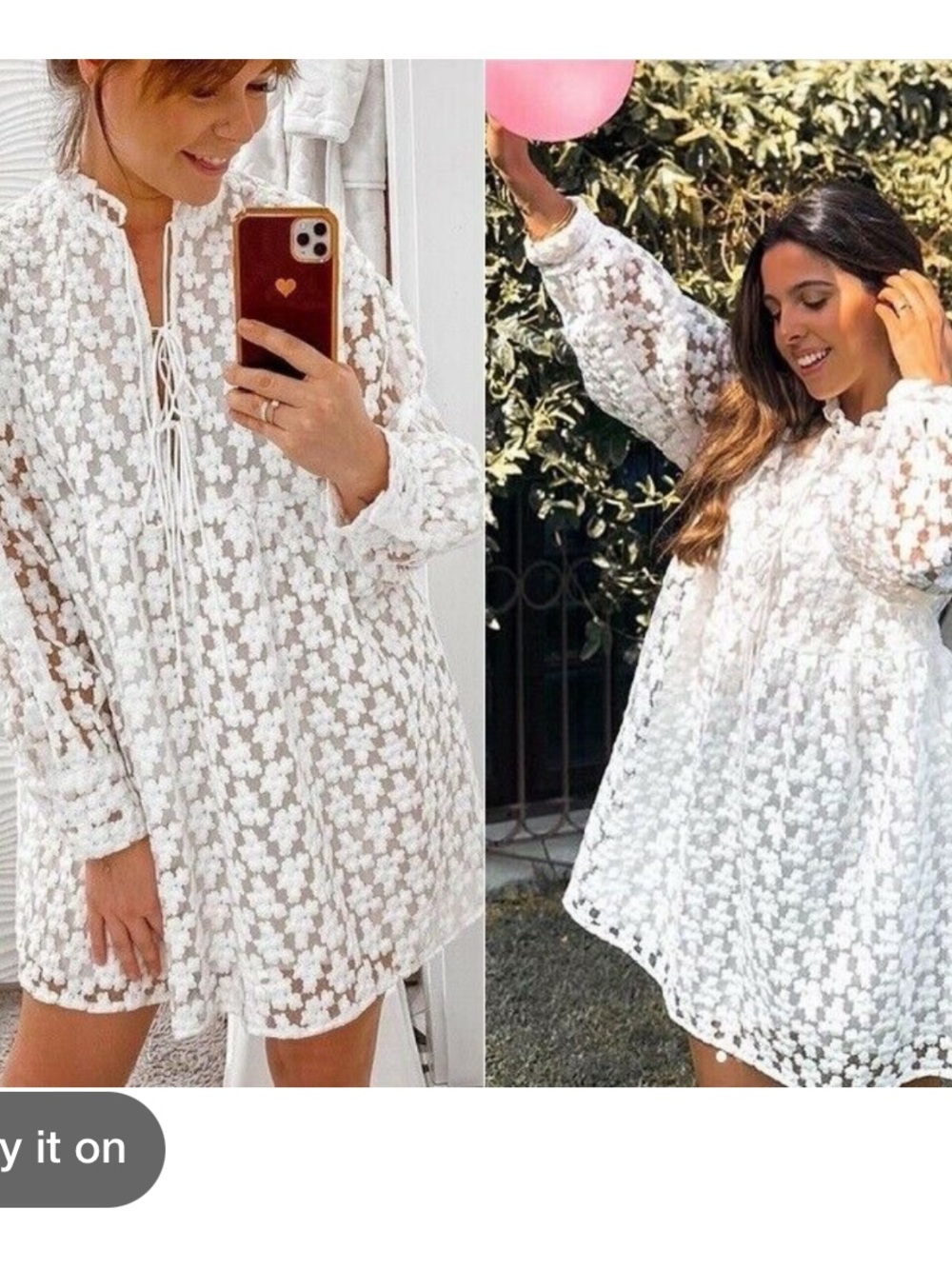 Zara white / Ivory Floral Lace babydoll heavy Tunic dress blogger fave M - Picture 2 of 16